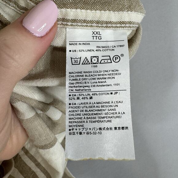Banana Republic Mens Shirt XXL Tan Linen Blend Striped Slim Fit Old Money Preppy - Picture 9 of 10